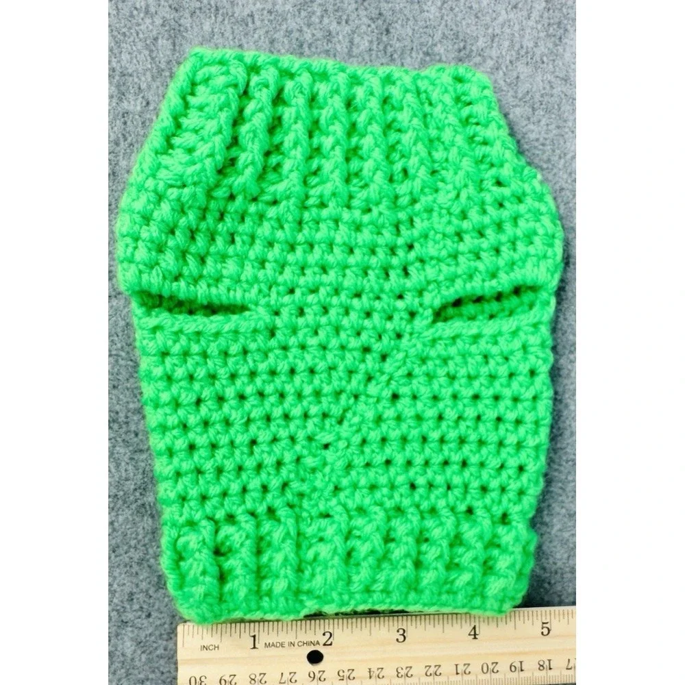 Dog Sweater XS Green Small Breed Handmade Crocheted Pullover Cozy Pet‎